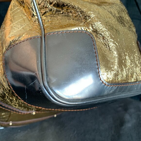 Lanvin Purse Large Tote Shoulder Bag Gold Silver Leather Lambskin Luxury Vintage - Picture 9 of 17